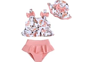 Mioglrie Baby Infant Swimsuit Girl Toddler Bathing Suit Girl Summer Beach Bikini Tankini Swimwear Hat 3-24 Months 2t-5t