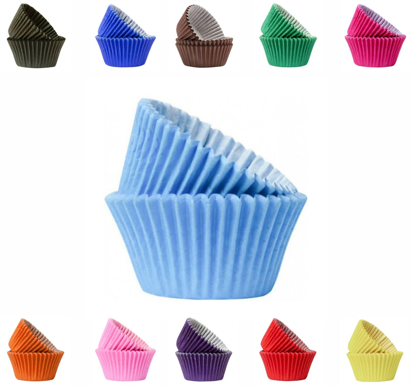 Vibrant, Colourful Baking Cupcake Cases, Greaseproof Paper Baking Cups 50mm Cup Cake Muffin Cases (50, Sky Blue)