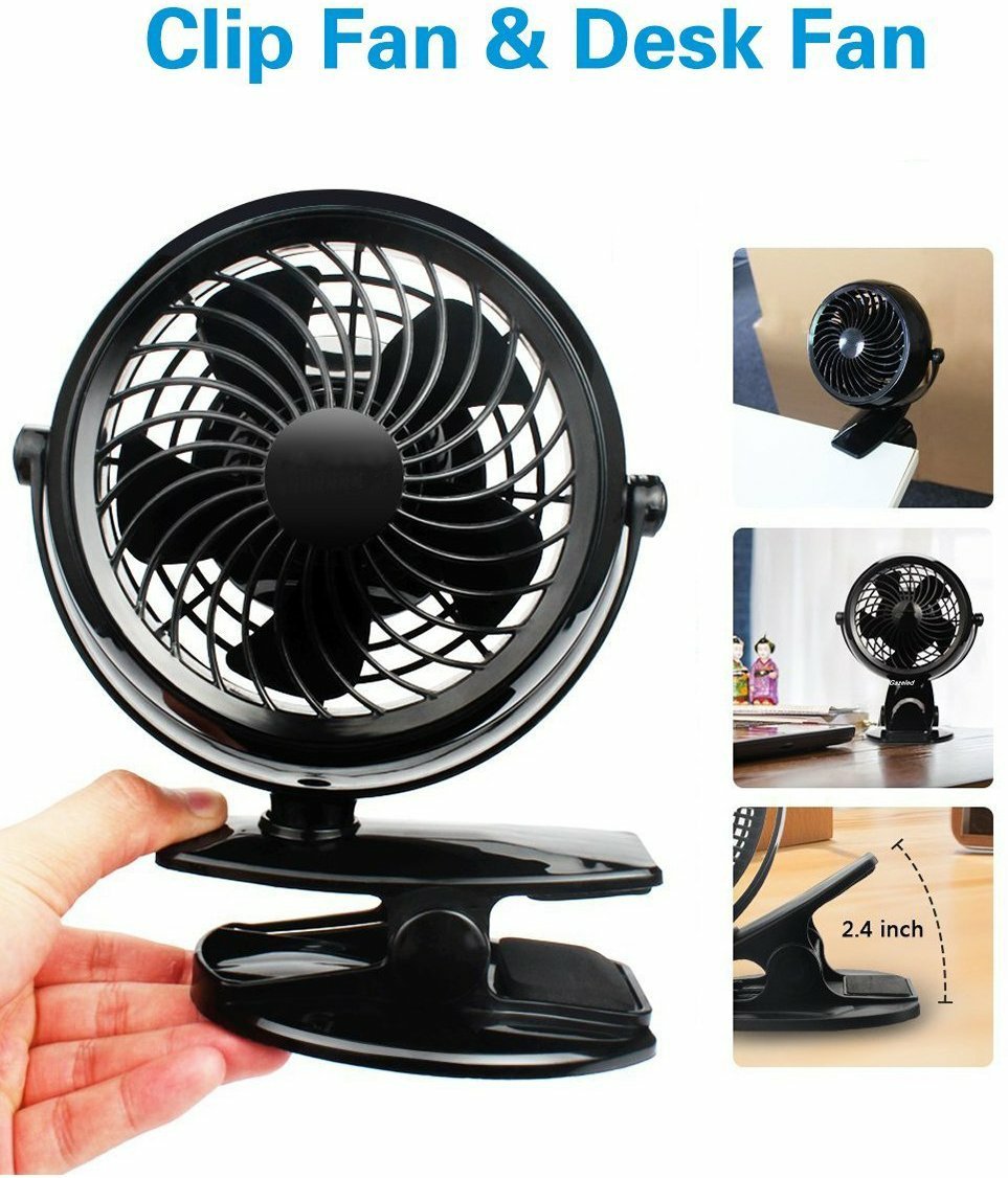 Gazeled Clip on Fan Battery Operated, 360° Rotation, with 8 Free AA Batteries, Quiet USB or Battery Operated Fan, 5'' Portable Battery Powered Clip on Fans for Camping, Stroller, Bedroom, Outdoor