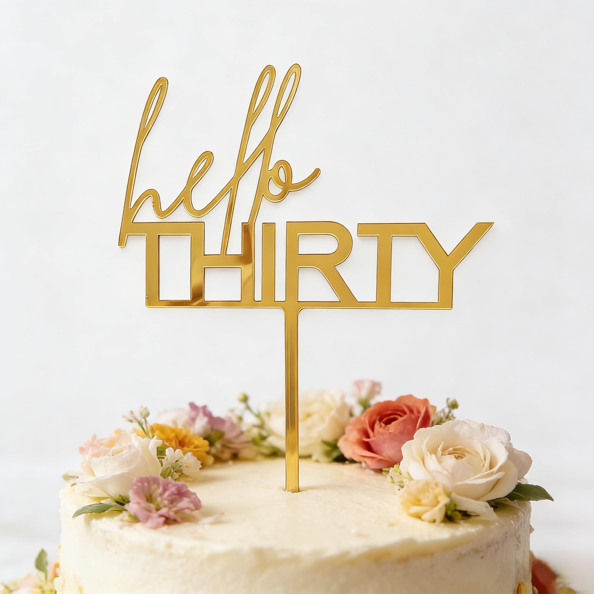30th Birthday Cake Topper - Gold Acrylic Number 30 Decorations for Cakes - 2mm Thick Food Safe Material with Non-Slip Base - Elegant Anniversary Party Supplies