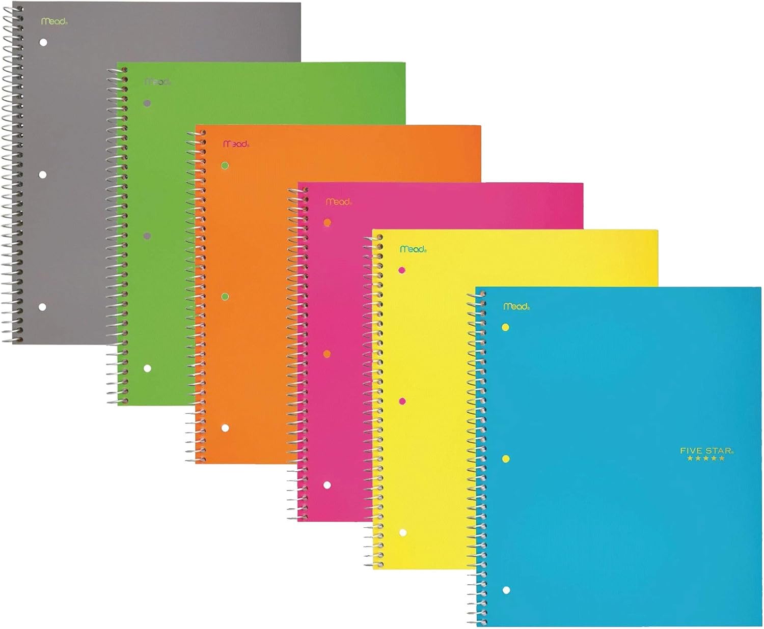 Five Star Spiral Notebooks, 5 Subject, Wide Ruled Paper, 200 Sheets, 10-1/2" x 8", Assorted Colors, 6 Pack : Office Products