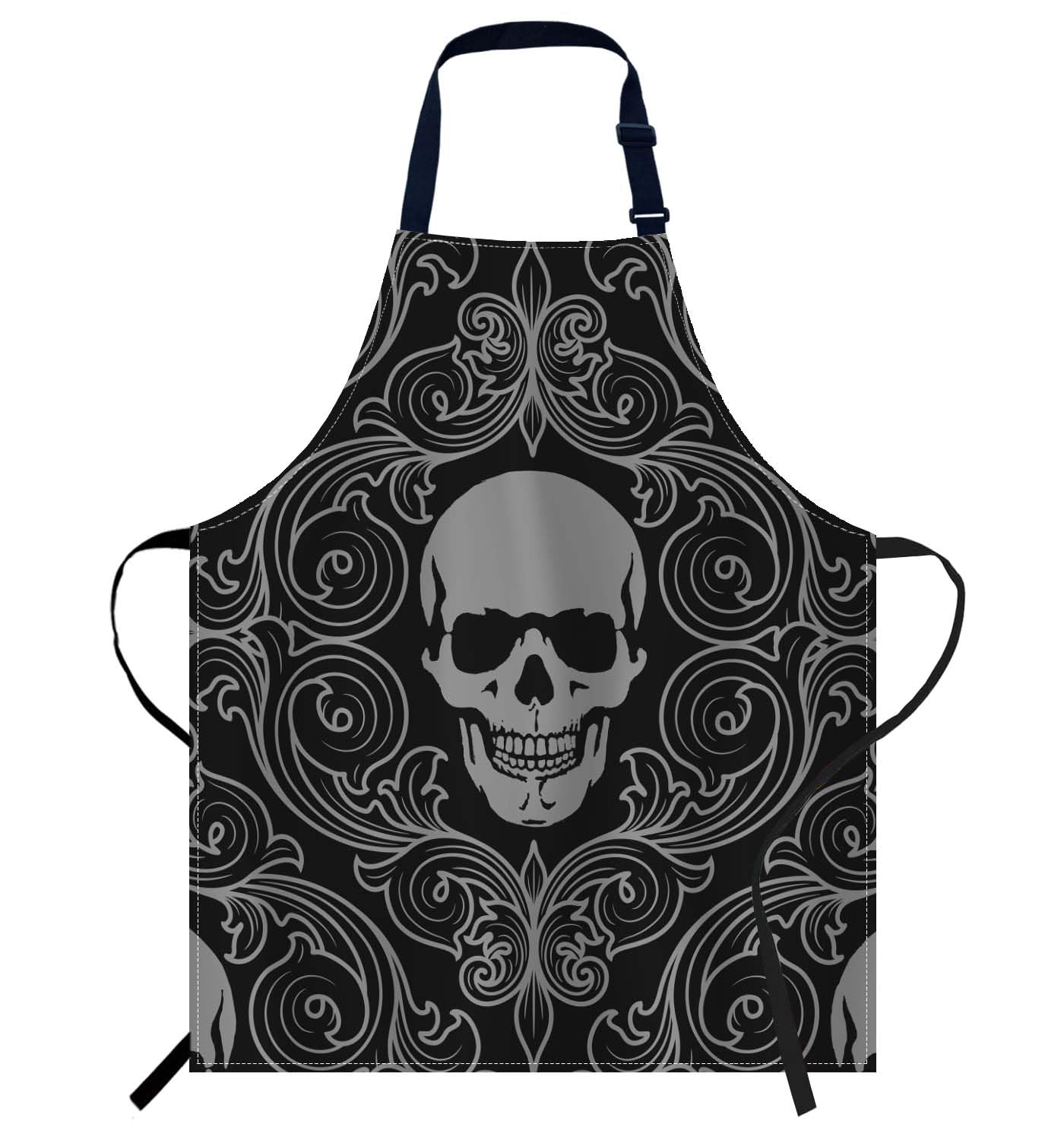 Smooffly Human Skull Apron Adjustable Bib Chef Aprons Cooking Apron Unisex Women Men Aprons Perfect for Home Kitchen, Baking, Gardening, Restaurant, Coffee house BBQ