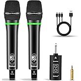 Bietrun Rechargeable Wireless Microphone, Dual Metal Cordless Handheld Dynamic Wireless Mics with 1/4'' Output for Karaoke, Meeting, Singing, Church, Wedding(UHF 240ft Range)(Receiver with Bluetooth)
