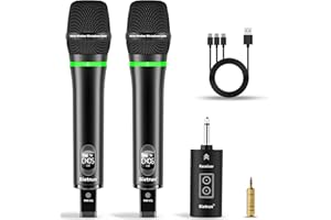 Bietrun Rechargeable Wireless Microphone, Dual Metal Cordless Handheld Dynamic Wireless Mics with 1/4'' Output for Karaoke, Meeting, Singing, Church, Wedding(UHF 240ft Range)(Receiver with Bluetooth)