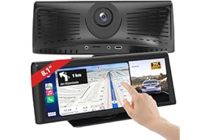 PIABBUC 8.1" Wireless Carplay Screen for Car with 2K DVR & 1080P Backup Camera, Portable Touchscreen Car Stereo with Carplay & Android Auto, BT/FM/AUX/GPS Nav/Mirror Link/Voice Control for My Old Car