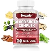 Blood Sugar Complex Supplement – Supports Healthy Blood Sugar in Normal Range, Natural with 20 Active Ingredients Including Cinnamon, Bitter Melon, Fenugreek Seeds & Vitamins, Non-GMO, 60 Capsules
