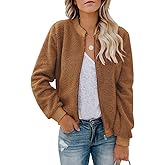 Eurivicy Women Fleece Jacket Winter Bomber Long Sleeve Faux Sherpa Fuzzy Casual Zip Up Coat Pocket