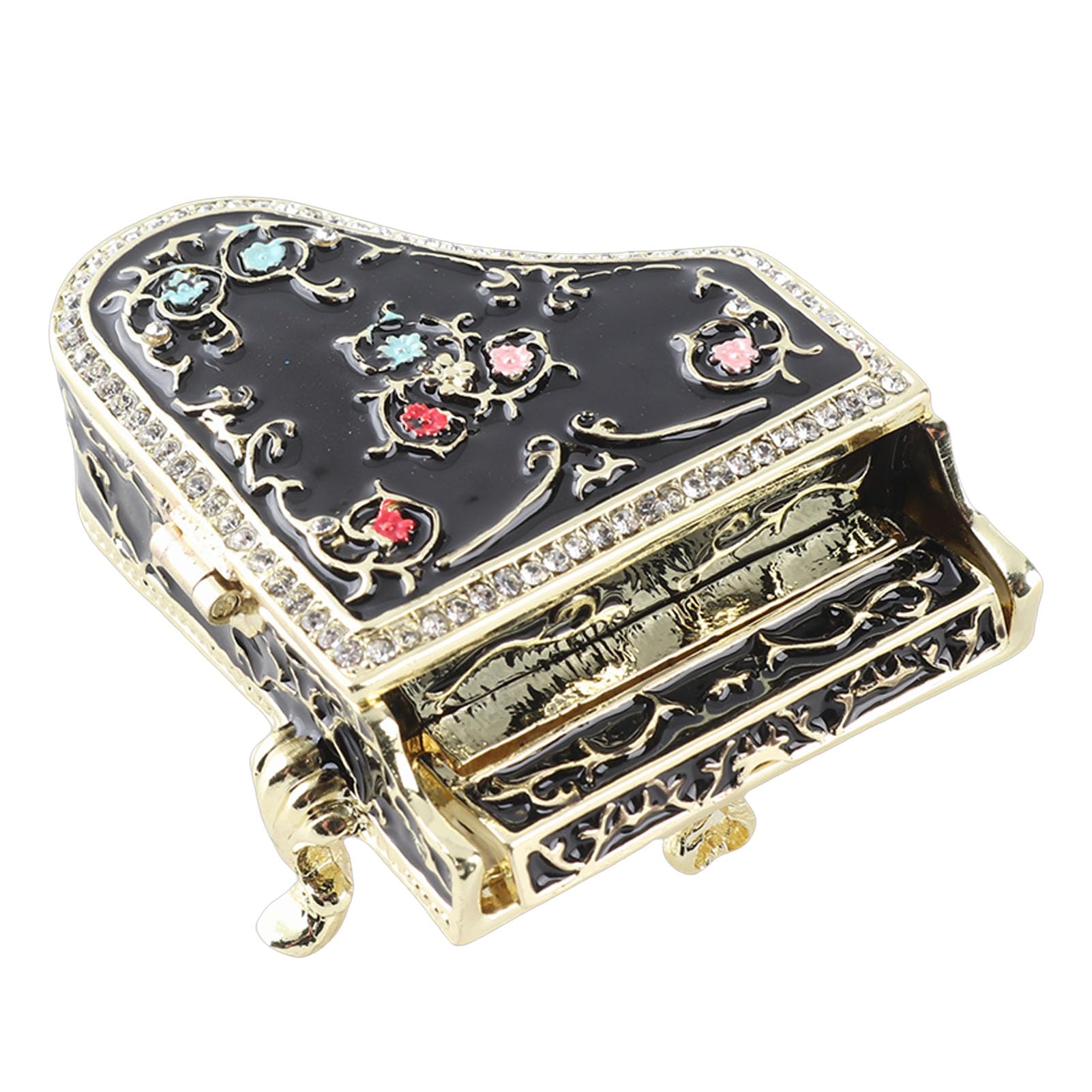 Tnfeeon Jewelry Storage Box,Trinket Box Mini Enamel Piano Shape Black Theme Hand Colored Alloy Decorative Jewelry Organizer for Bedroom Bathroom