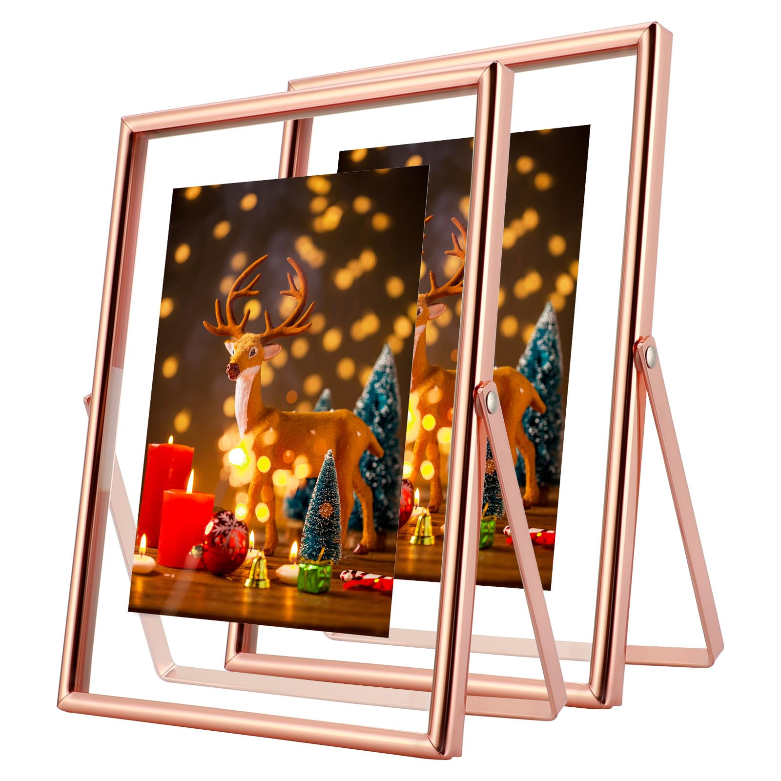 Photo 1 of ***MISSING ONE FRAME & GLASS PANELS*** AhaGo Rose Gold Floating Frame, 5"x7", Vertical, 2 Set, For Picture 4x6, 3.5x5, 2x3, Small Desktop Photo Frames, Classy For Anniversary, Wedding, Home or Office Décor