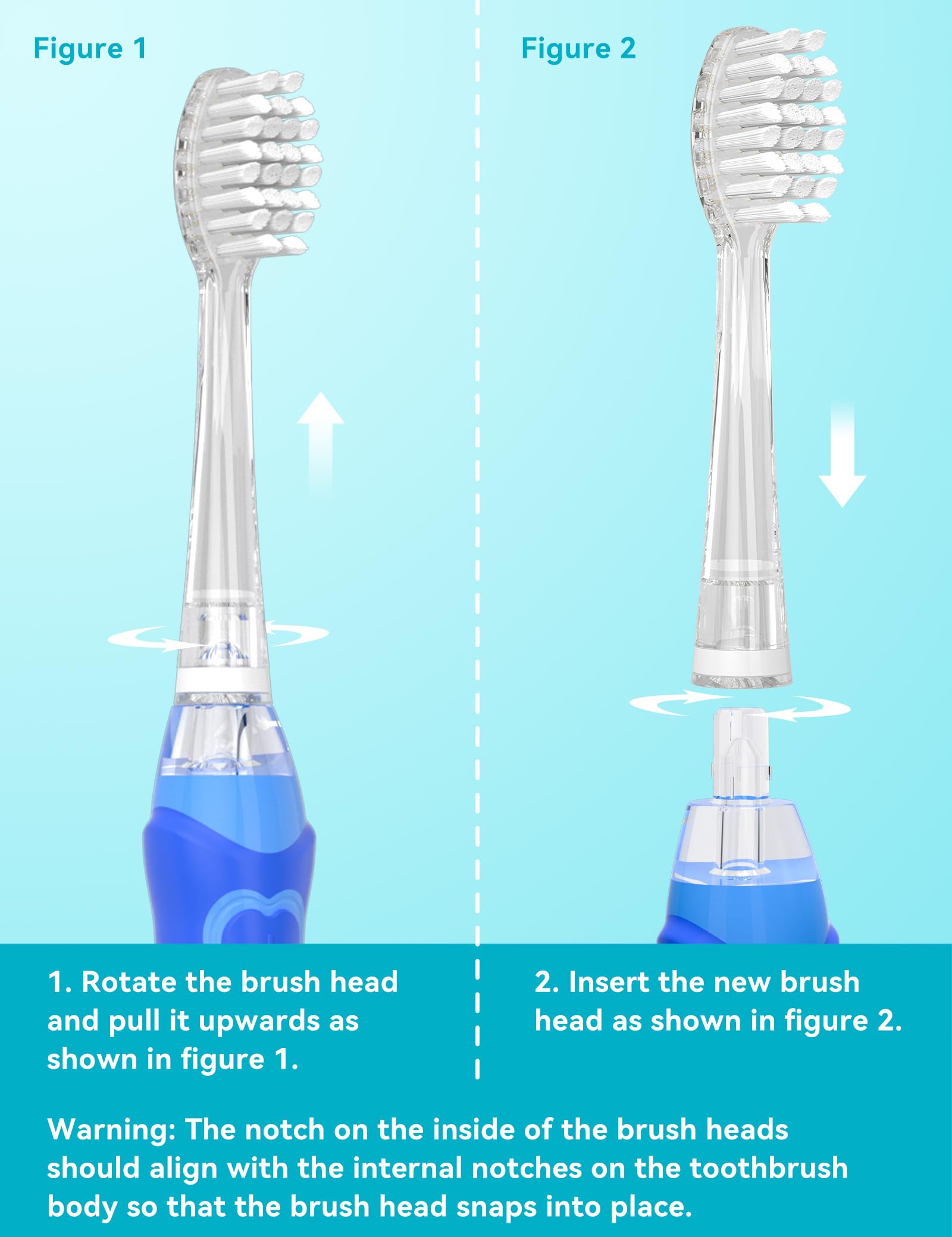 SEAGO Kids Replacement Brushes, Set of 4. Compatible Models SG-513 SG-2139 SG-977 (Clear, L)