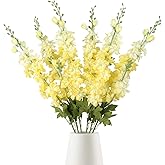 INSUNSIX 6PCS Yellow Delphinium Artificial Flowers 33" Larkspur Silk Long Stem for Tall Vase Wedding Centerpieces, Tables, Home Decor Indoor