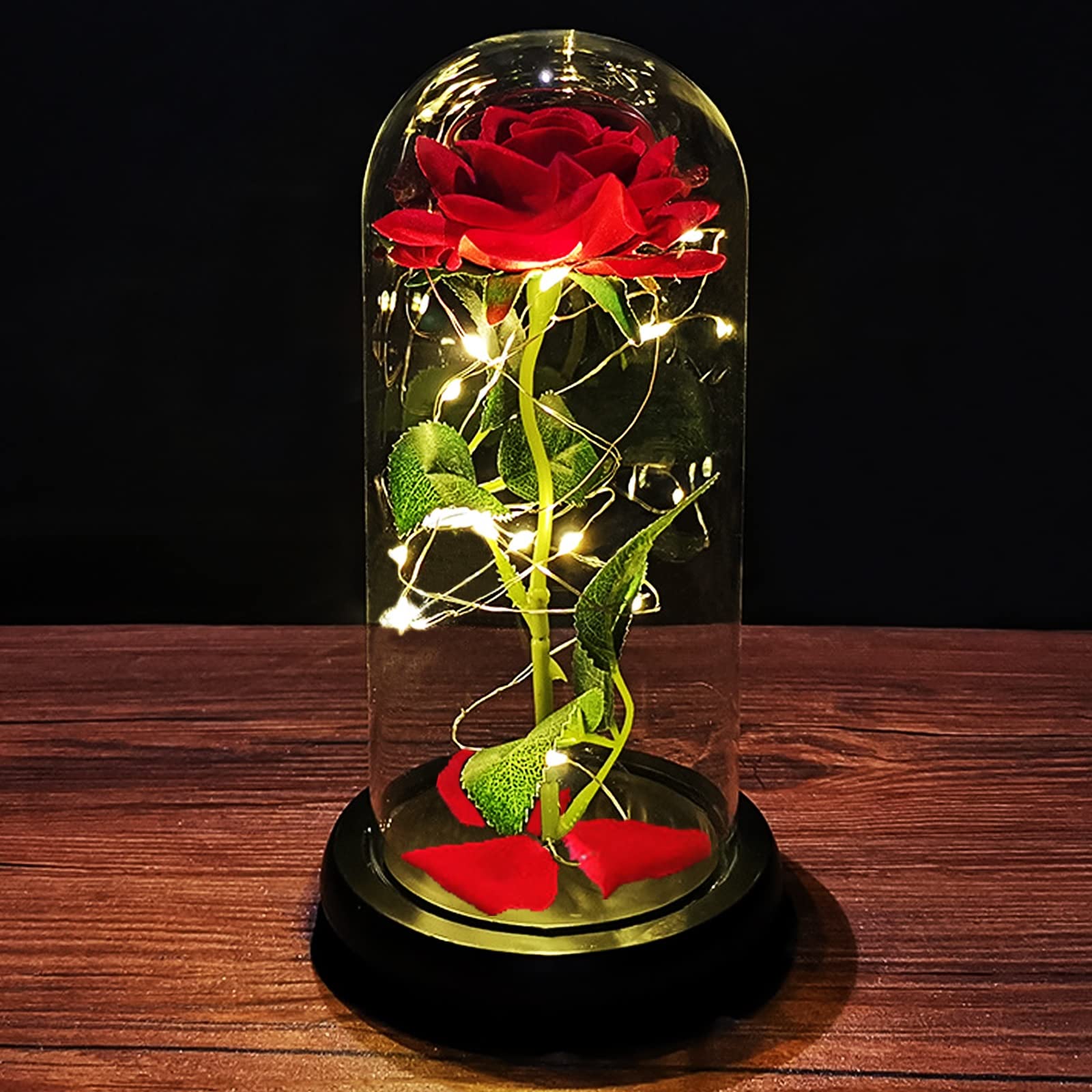 Beauty and the Beast Rose Mothers Day Flowers Gifts for Mum Enchanted Rose Birthday Gifts for Women Eternal Flowers and Led Light in Glass Dome Gifts for Women Grandma Nan Girlfriend Wife Anniversary โ image 1