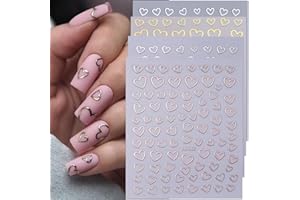 FBABFBUO Heart Nail Art Stickers Valentine's Day Nail Decals 8PCS Empty Love Heart 3D Self-Adhesive Valentine Nail Art Decorations Supplies Silver White Gold Heart Stickers for Nails Manicure Nail Art Design