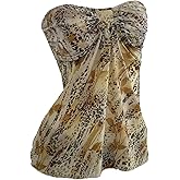 Floerns Women's Going Out Cheetah Mesh Tube Top Strapless Ring Linked Y2k Bandeau