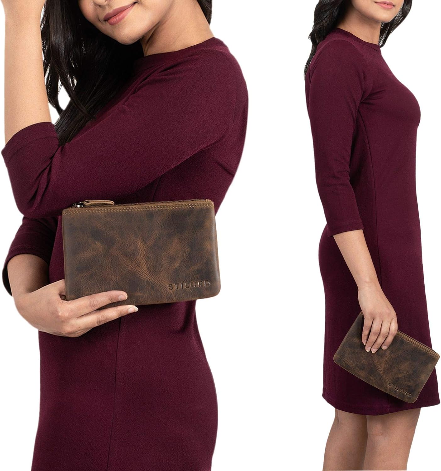 STILORD "Barry" Vintage Leather Pouch Case for Pencil Cosmetic Money Glasses Keys Small Organizer in Genuine Leather Colour:Middle Brown - Image 3