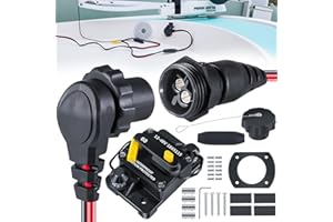 E-COWLBOY 1865120 MKR-28 Trolling Motor Plug and Receptacle & 1865115 MKR-27 Circuit Breaker 60 AMP For Minn Kota Freshwater and Saltwater Marine Boat Battery Accessory Heavy Duty 8AWG Rated To 60A Up To 48V