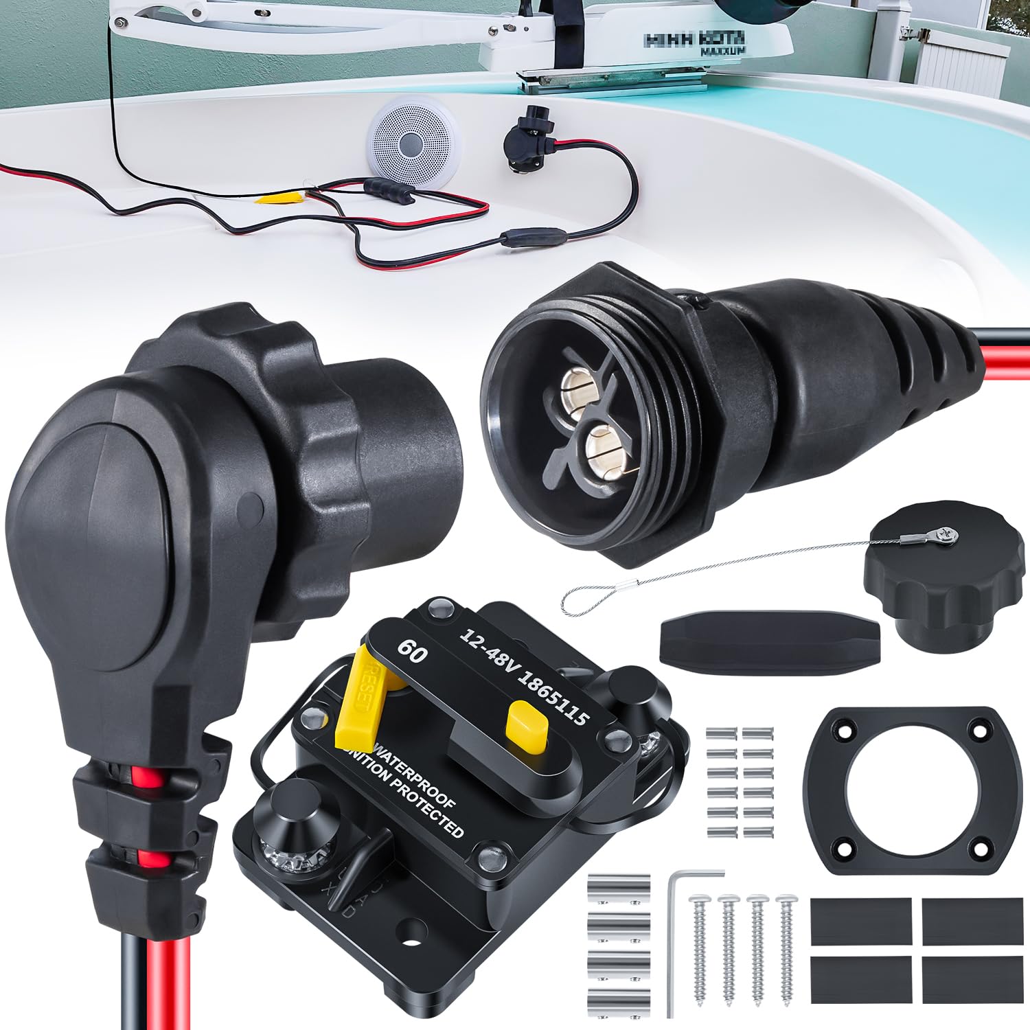 Photo 1 of 1865120 MKR-28 Trolling Motor Plug and Receptacle & 1865115 MKR-27 Circuit Breaker 60 AMP For Minn Kota Freshwater and Saltwater Marine Boat Battery Accessory Heavy Duty 8AWG Rated To 60A Up To 48V