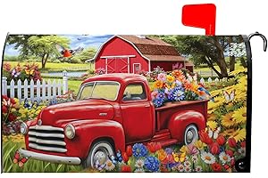 VENTUCOVEN Red Truck Mailbox Cover Summer Mailbox Covers Magnetic Colorful Floral Mail Box Cover Standard Size 21x18 inch Decorations for Outside Garden Farmhouse Spring Butterfly