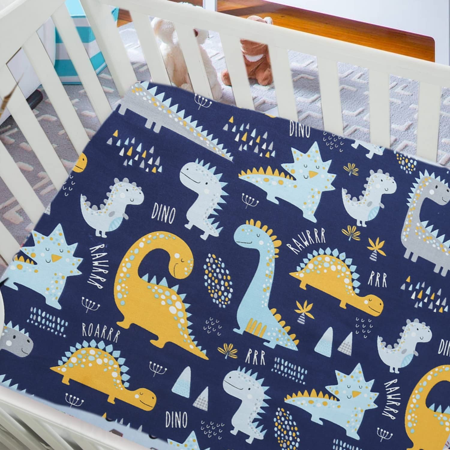Cot Bed Sheets for Girl Boys | Cot Bed Fitted Sheets 140x70cm | Travel Cot Fitted Sheet Easy Care Soft Cotton and Dureable, Dinosaur Crib Sheets for Toddler Mattresses