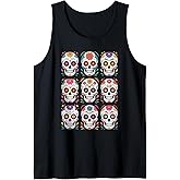 Dia De Los Muertos Floral Sugar Skull Halloween Mexican Tank Top