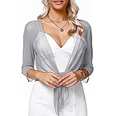 Aiboria Womens 3/4 Sleeve Shrug Sheer Mesh Bolero Tie Front Cropped Cardigan S-XXL