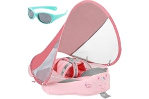 V CONVEY Mambobaby Float with Canopy and Tail New Upgraded Non-Inflatable Baby Pool Float Mambo Float Swim Trainer Solid Infant Swim Float Adjustable Pearl Foam Baby Swim Ring