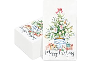 FYSUIMU 100 Pcs Christmas Mahjong Party Napkins Guest Disposable Paper Napkins Merry Mahjong Xmas Tree Chinoiserie Napkin for Holiday Party Dinner Home Table Decor Supplies