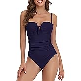 Upopby Women's Bandeau One Piece Swimsuits Tummy Control Bathing Suit for Women Strapless Slimming Push Up Plus Size Swimwear