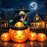 Thuodo 7 FT Tall Halloween Inflatables Witch Pumpkin Cauldron Outdoor Decorations Blow Up Yard with Built-in LEDs for Lawn Garden Holiday Indoor Party Decor