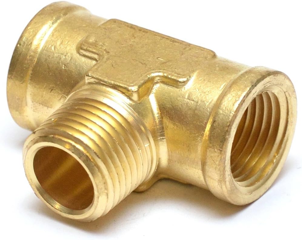 1/2" NPT Female/FPT Sides to 1/2" NPT Male/MPT T 3 Way Tee Intersection Brass Fitting Fuel/Air/Water/Boat/Gas/Oil WOG