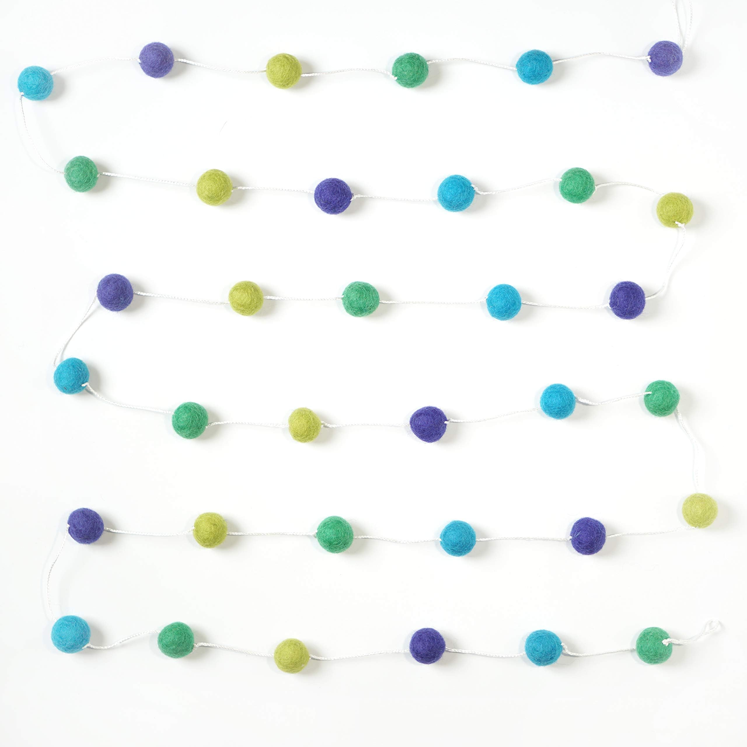 Decomod 100% Wool Felt Ball Garlands 9FT Long 35 Balls - Blues and Greens