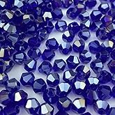Xinhongo 400pcs Bicone Crystal Beads 4mm Crystal Glass Faceted Beads for Necklace Bracelet Earrings DIY Jewelry Crafts Making Supplies(Sapphire Blue AB)