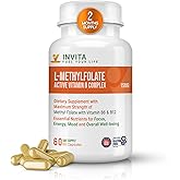INVITA, L-Methylfolate 15mg + Active Vitamin B Complex – 60 Capsules - 5-MTHF Supplement with Vitamin B6 & B12 Methylcobalamin for Mood, Energy and Heart – Non-GMO, Gluten Free, 2-Month Supply
