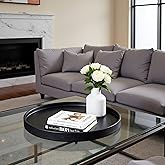 QAVOL 20 x 20 inches High-end Luxury Leather Round Oversized Service Tray, Ottoman & Coffee Tray for Family Dinner, Out-of-House Picnic, Party Essential (20 inch Black)