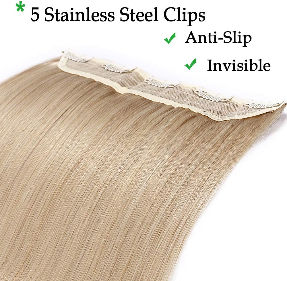 Silk-co One Piece Clip on Hair Extensions Seamless Clip in Hair Extension Blonde 100% Real Remy Hair Long Straight 3/4 Full Head (24"-60g - Image 3