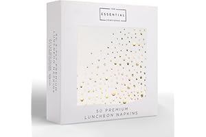 THE ESSENTIAL CONCIERGE Stylish White and Gold Napkins for Party - 6.5 x 6.5 Inch Gold Lunch Napkins - 50 White and Gold Paper Napkins - 3-Ply Gold Luncheon Napkins - Wedding Napkins or Gold Bridal Shower Napkins