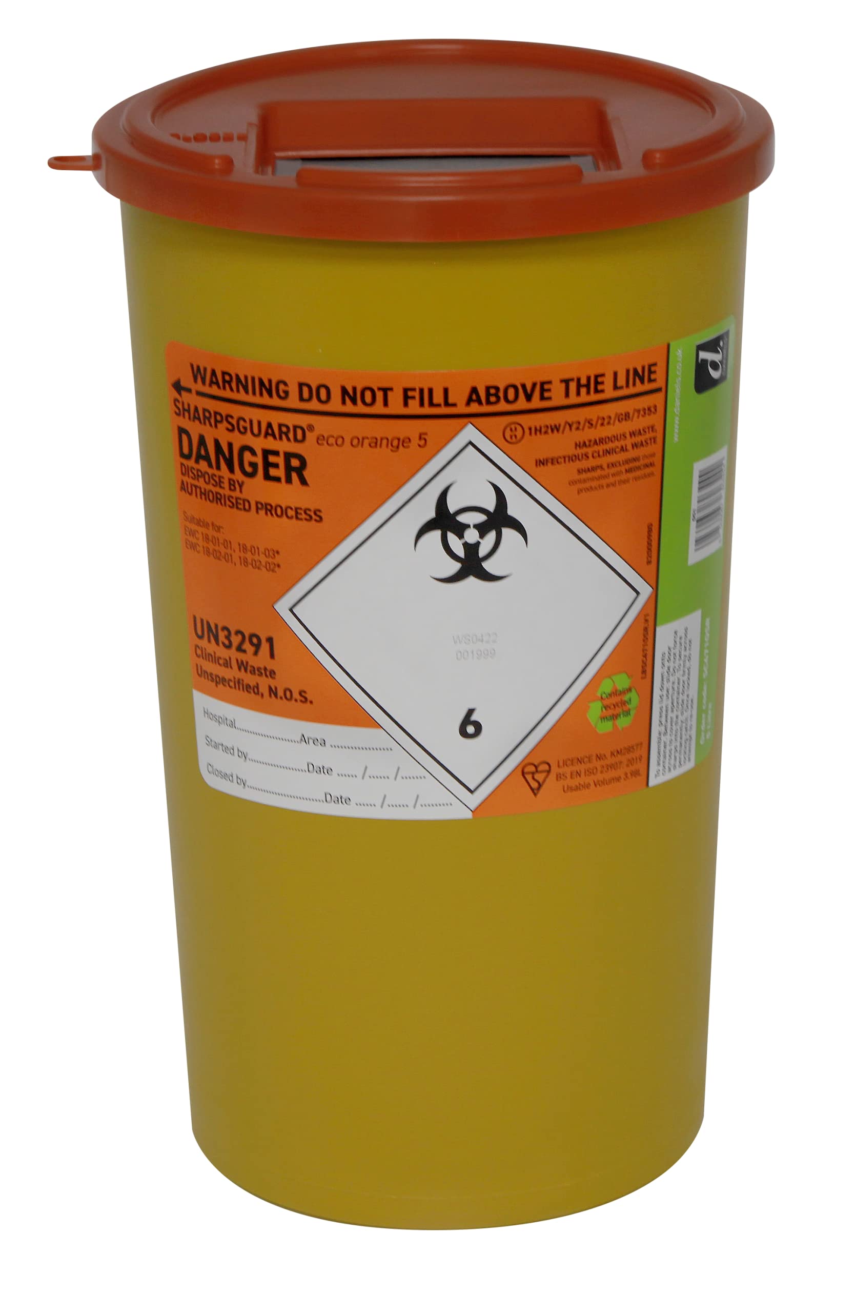 Sharpsguard DNDD471OL Sharps Bin, 5L, Orange
