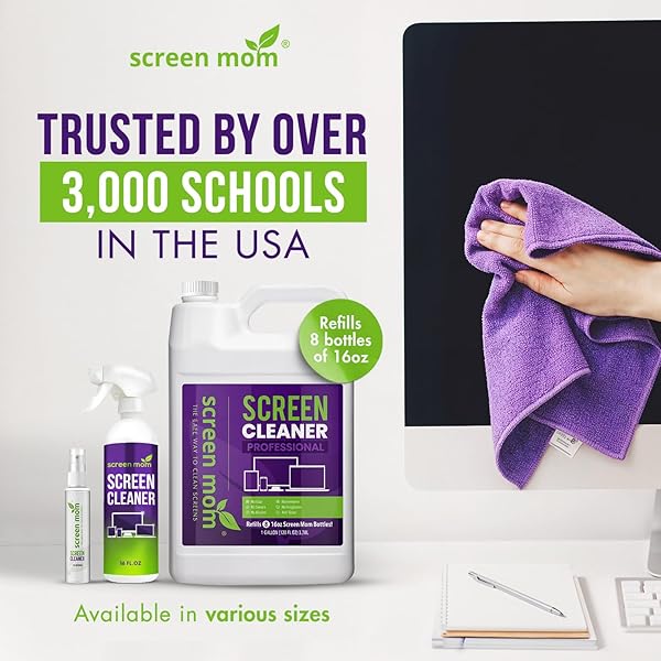 SCREEN MOM SCREEN CLEANER SPRAY AND MICROFIBER CLOTH 16OZ SCREEN CLEANER SPRAY AND WIPE FOR TV, LAPTOP, COMPUTER, PHONE, IPAD, CAR SCREEN CLEANING KIT ELECTRONIC CLEANER SPRAY
