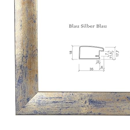 Bilderrahmen 'OLIMP' 37.5x98 cm oder 98x37.5 cm, MDF-Bilderrahmen mit Dekor Folienummantelung in Blau Silber Blau, 35 mm brei