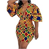 Multifit Women Boho African Floral Print Pleated Short Midi Dress Multi-Way Dress for Casual Rave Club Party