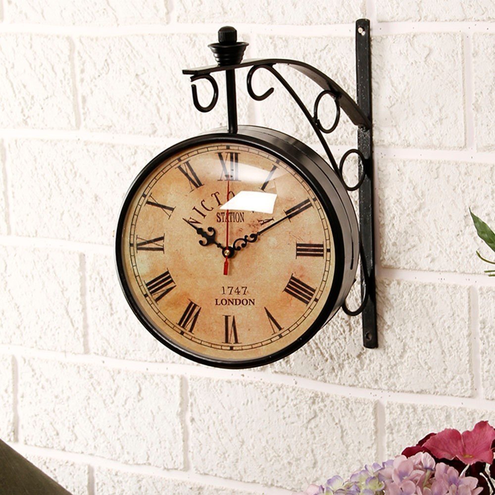 vhictoriya12 inch Dial Vintage Antique Black Station Double Sided Wall