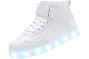 APTESOL Kids LED Light Up Shoes with Adjustable Hook & Loop - Rechargeable High Top Flashing Sparkly Luminous Glowing Sneakers, Cool Adorable Light-Up Tenis for Boys Girls