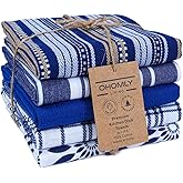 OHOMLY LIVING Assorted Kitchen Towels Set of 5-100% Cotton Dish Cloths Towels with Hanging Loop - Soft, Absorbent & Washable for Kitchen Use - Quick Drying Dish Towels 16x26 Inch Blue