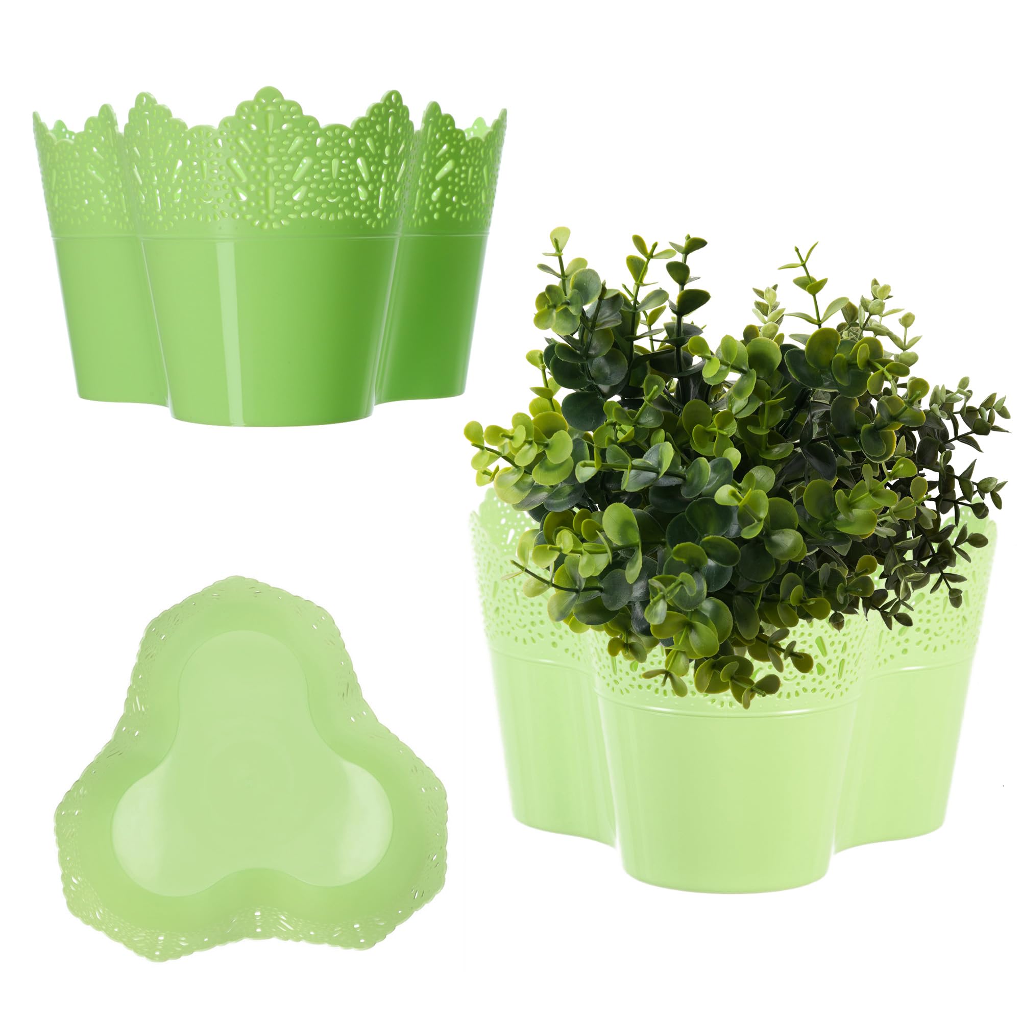 KADAX Lace Flower Pot Plastic 11 Colors Flower Pot Lace Flower Pot Protector for Office Pot Garden Bowl Flower Pot Planter(Three, Green)