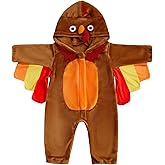 GINEVSAL Toddler Baby Turkey Costume Infant Girl Boy Thanksgiving Clothes Long Sleeve Animal Plush Hooded Fleece Jumpsuit