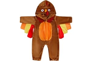 GINEVSAL Toddler Baby Turkey Costume Infant Girl Boy Thanksgiving Clothes Long Sleeve Animal Plush Hooded Fleece Jumpsuit