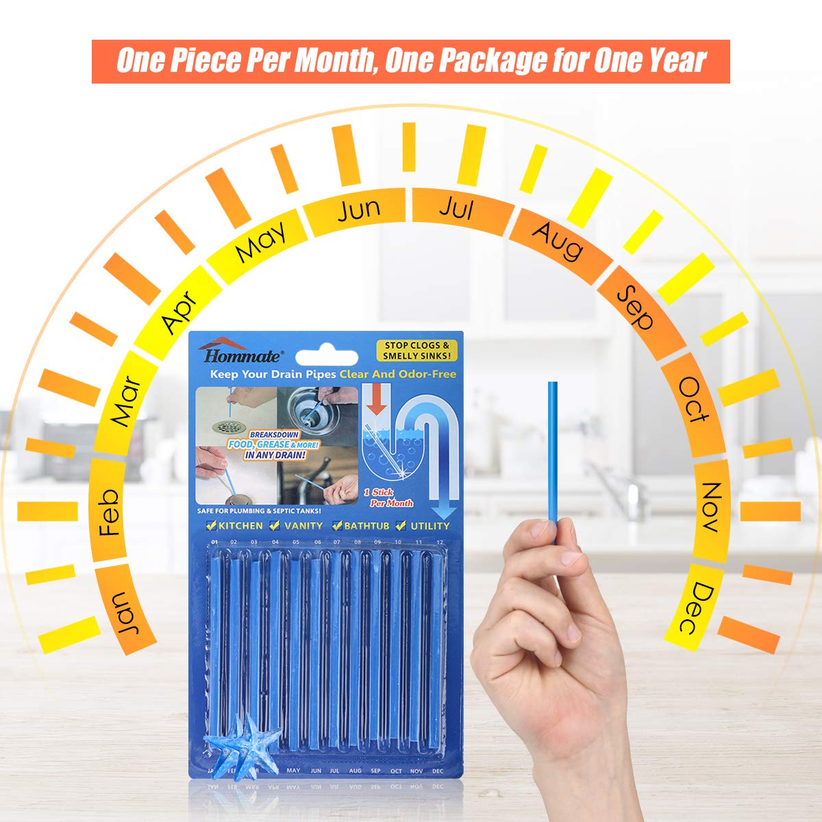 Drain Sticks Drain Stix Drain Cleaner & Deodorizer Sticks Drainstix for Clogs Kitchen Bathroom Sinks Unclog Eliminate Odor Septic Tank Safe As Seen On TV Non-Toxic 48pcs 4 Color