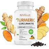 NIVELLE Pure Turmeric Curcumin Supplement 1,000mg | 95% Curcuminoids with Bee Propolis, Ginger, MCT Oil, Fat Soluble Vitamin C, & Black Pepper | Non-GMO, Gluten Free | 120 Capsules
