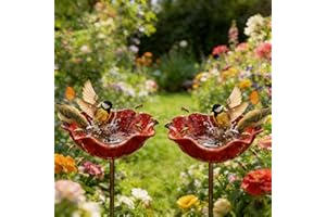 Nosecado Handmade Metal Flower Garden Stake with Bird Bath & pollinator Water Station, Bee Bath for Garden Metal Bee Water Fe