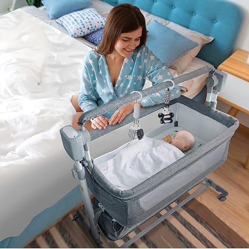 GJCOS Electric Rocking Bedside Bassinet (Grey) in Automatic